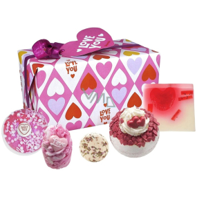 Bomb Cosmetics Love You - I love you, maslová guľa do kúpeľa 50 g + maslová guľa do kúpeľa 50 g + šumivá guľa do kúpeľa 160 g + glycerínové mydlo 100 g, kozmetická súprava
