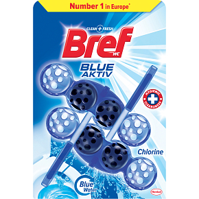Bref WC Blue Aktiv Chlorine, WC blok v guľôčkach, farbí vodu do modrého odtieňa 2 × 50 g