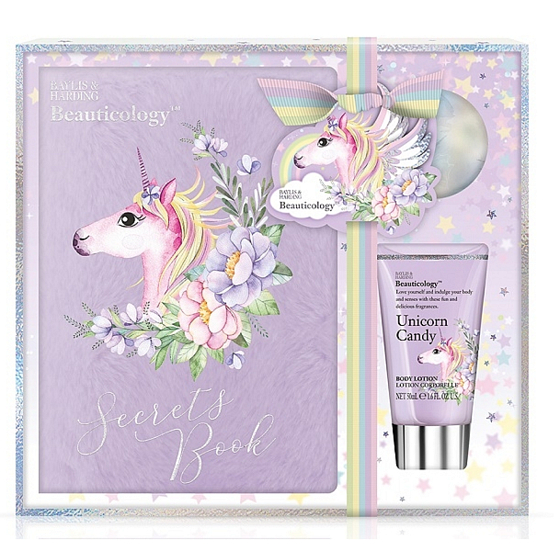 Baylis & Harding Jednorožec telové mlieko 50 ml + šumivé gule do kúpeľa 75 g + denník so zámkom s motívom jednorožca, kozmetická sada