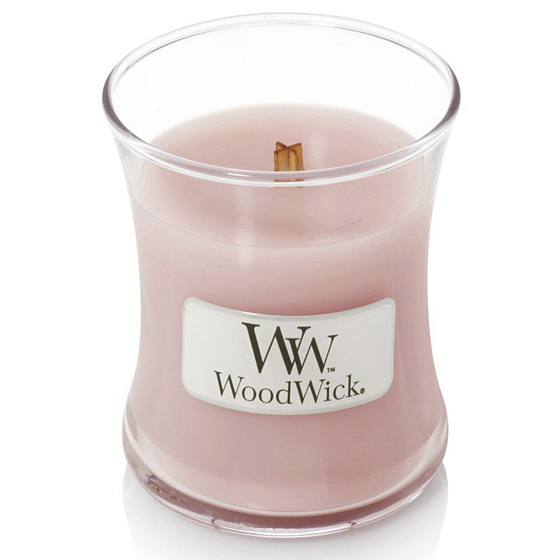 Woodwick Rosewood - Palisander vonná sviečka s dreveným knôtom a viečkom sklo malá 85 g