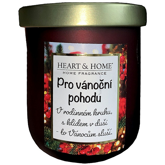 Heart & Home Teplá vianočná sójová sviečka s nápisom Pre vianočnú pohodu 110 g