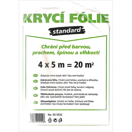 Zakrývacia fólia Standard chráni pred farbou, prachom, špinou a vlhkosťou 4 x 5 m