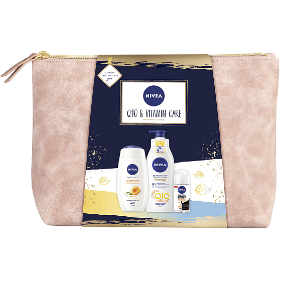 Nivea Q10 & Vitamín Care telové mlieko 400 ml + sprchový gél 250 ml + dezodorant roll-on 50 ml + etue, kozmetická súprava pre ženy