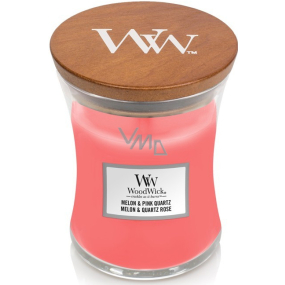 WoodWick Melon & Pink Quartz - Melón a ružový kremeň vonná sviečka s dreveným knôtom a viečkom sklo stredné 275 g