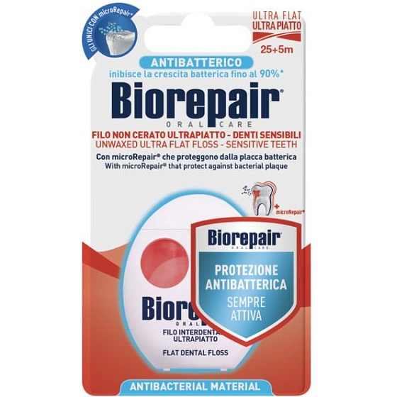 Biorepair zubná niť Ultra Flat Unwaxed pre citlivé zuby 30 m