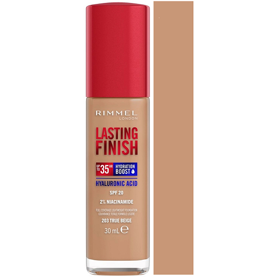Rimmel Lasting Finish Dlhotrvajúci hydratačný make-up s kyselinou hyalurónovou 203 True Beige 30 ml