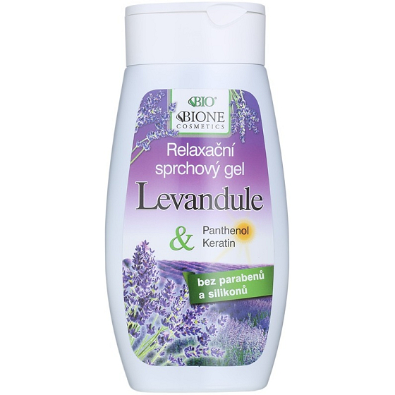 Bione Cosmetics Levanduľa & Panthenol, Keratín relaxačný sprchový gél pre všetky typy pokožky 250 ml