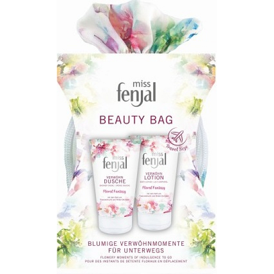 Fenjal Miss Floral Fantasy sprchový gel 75 ml + telové mlieko 75 ml + kozmetická taštička, kozmetická sada
