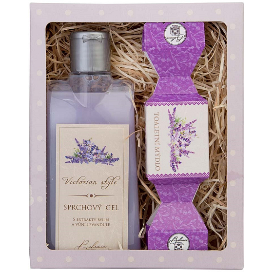Bohemia Gifts Viktoriánsky štýl Levanduľový sprchový gél 200 ml + ručne vyrobené toaletné mydlo 30 g, kozmetická sada pre ženy