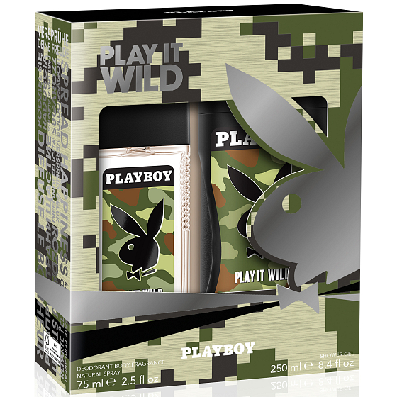 Playboy Play It Wild for Him parfumovaný deodorant sklo 75 ml + sprchový gél 250 ml, kozmetická sada
