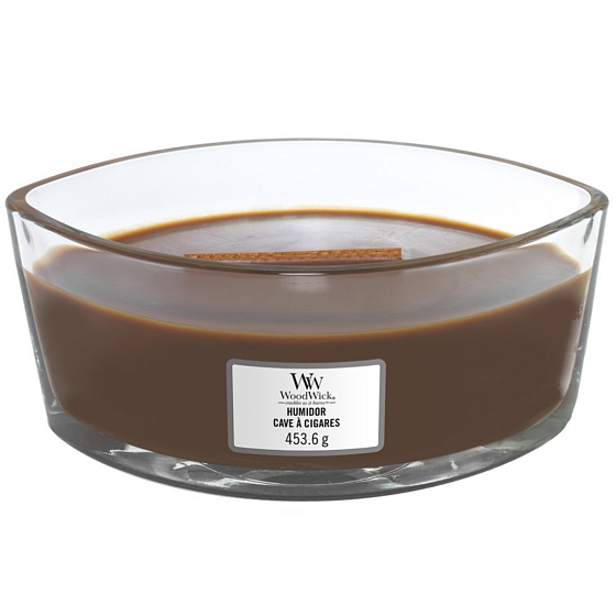 Woodwick Humidor - Puzdro na cigary vonná sviečka s dreveným širokým knôtom a viečkom loď 453 g