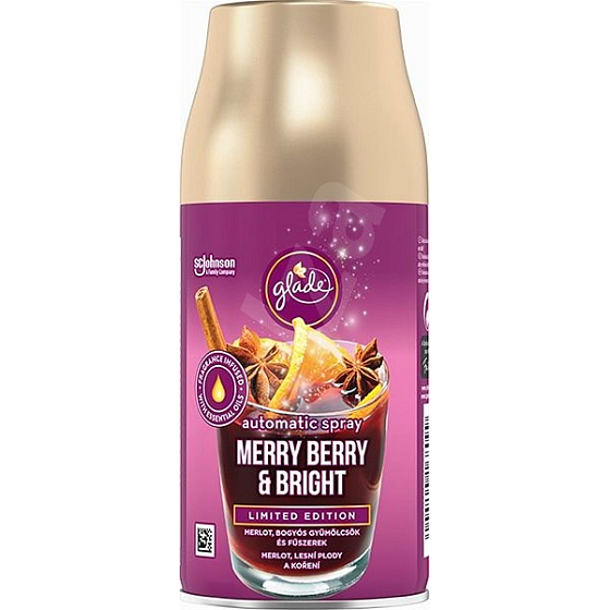 Glade Merry Berry & Bright automatický osviežovač vzduchu s vôňou merlotu, lesných plodov a korenia, náhradnú náplň sprej 269 ml