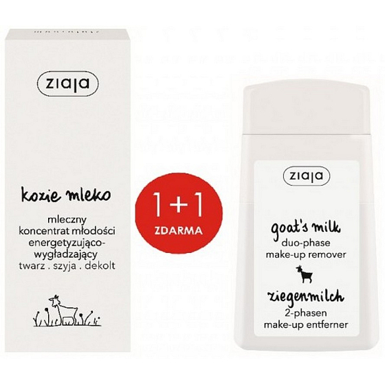 Ziaja Kozie mlieko vyhladzujúce pleťové sérum 50 ml + Kozie mlieko dvojfázový odličovač očí a pier 120 ml, duopack