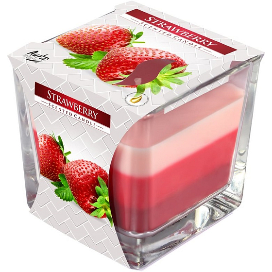 Bispol Strawberry - Jahoda trojfarebná vonná sviečka sklo, doba horenia 32 hodín 170 g