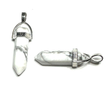 Magnezit / Howlit biele kyvadlo šesťuholník prívesok prírodný kameň 41 x 13 mm, čistiaci kameň