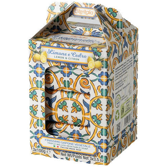 Iteritalia Lemon & Citron talianske prírodné toaletné mydlo 3 x 100 g, vianočná darčeková sada