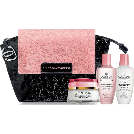 Collistar Special Normal and Dry Skins hĺbkový hydratačný krém 50 ml + multivitamínové tonikum 50 ml + multivitamínové čistiace mlieko 50 ml + taška, kozmetická sada