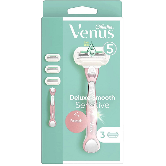 Gillette Venus Sensitive Rose Gold holiaci strojček s kovovou rukoväťou + náhradné hlavice 3 kusy pre ženy