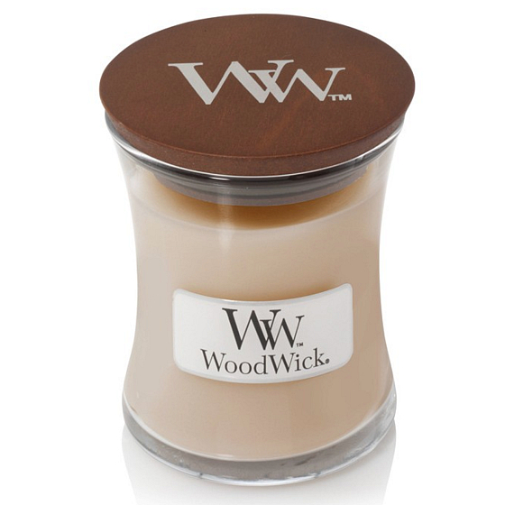 Woodwick White Honey - Biely med vonná sviečka s dreveným knôtom a viečkom sklo malá 85 g