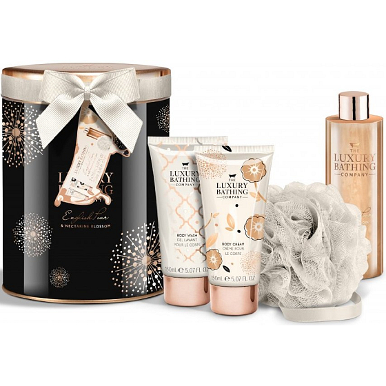 Grace Cole The Body Edit pena do kúpeľa 250 ml + telové mlieko 150 ml + sprchový gél 150 ml + špongia na telo, kozmetická sada v plechovej dóze