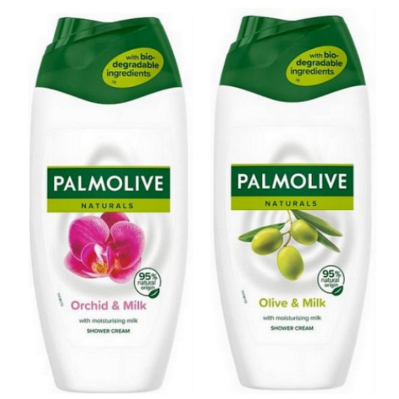 Palmolive Naturals Olive & Milk sprchový krém 250 ml + Orchidea & Milk sprchový krém 250 ml, 18 ks kartón