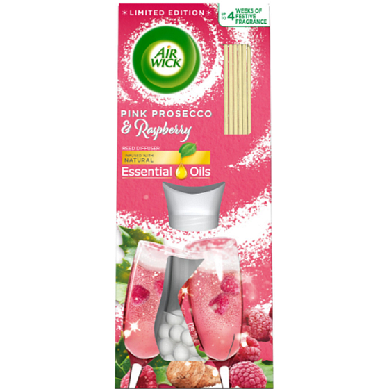 Air Wick Reed Diffuser Esenciálne oleje Pink Prosecco & Raspberry - tyčinky s vôňou ružového prosecca a malín 25 ml