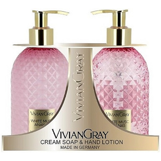 Vivian Gray White Musc Ananas luxusné tekuté mydlo s dávkovačom 300 ml + luxusný krém na ruky s dávkovačom 300 ml, kozmetická súprava