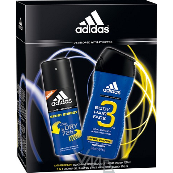 Adidas Sport Energy antiperspirant dezodorant sprej 150 ml + sprchový gél 250 ml, kozmetická sada