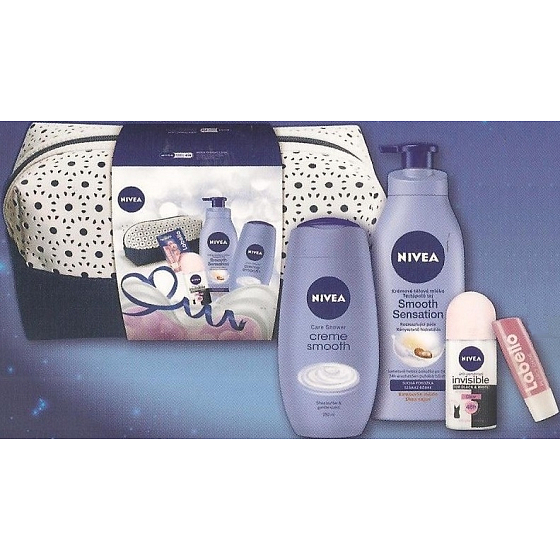 Nivea Smooth Care telové mlieko 400 ml + sprchový gél 250 ml + antiperspirant roll-on 50 ml + balzam na pery 4,8 g, kozmetická sada