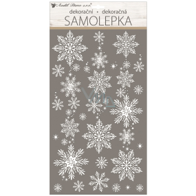 Samolepka vianočné biela s glitrami vločky 25 x 31 cm