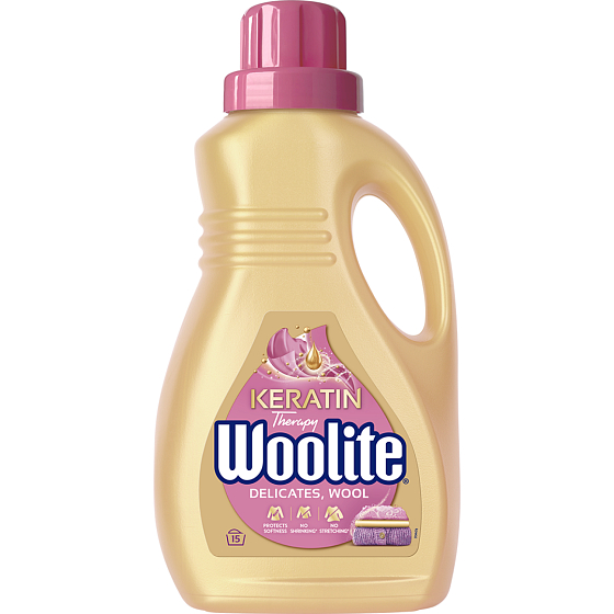 Woolite Keratin Therapy prací gél na jemné a vlnené prádlo 15 dávok, 0,9L