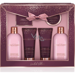 Baylis & Harding Polnočná slivka a Divoká ostružina umývací gél 300 ml + kúpeľové mlieko 300 ml + toaletné mydlo 150 g + sprchový krém 130 ml + telové mlieko 130 ml + soľ do kúpeľa 100 g, kozmetická sada