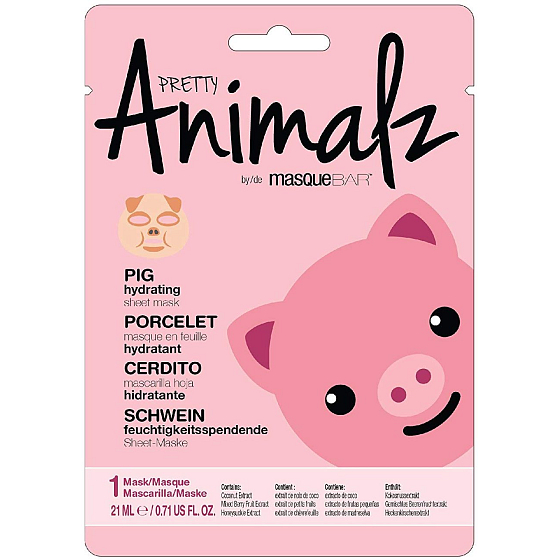 MasqueBar Pretty Animalz Prasiatko textilné pleťová hydratačná maska 21 ml