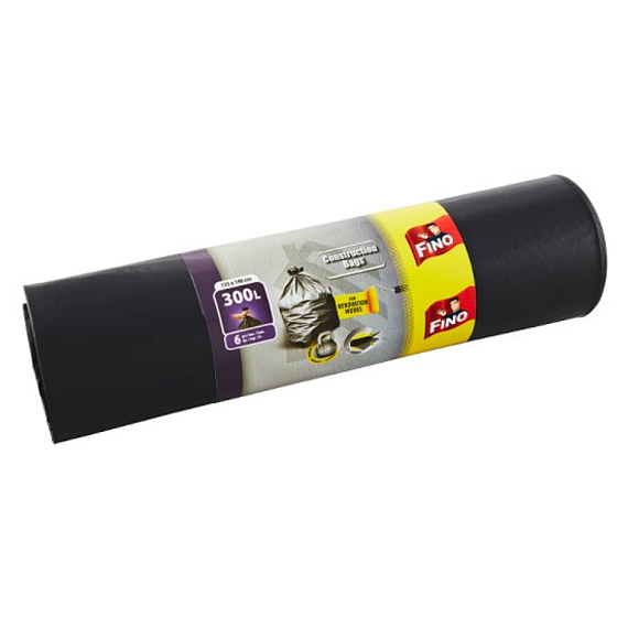 Fino Construction Bags vrecia na odpad čierne, 70 µ, 300 litrov, 135 x 146 cm, 6 kusov
