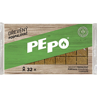 PE-PO drevený podpaľovač, 32 podpaľov, krabička