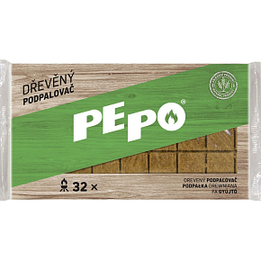 PE-PO drevený podpaľovač, 32 podpaľov, krabička