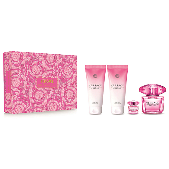 Versace Bright Crystal Absolu parfumovaná voda 90 ml + telové mlieko 100 ml + sprchový gél 100 ml + parfumovaná voda miniatúra 5 ml, darčeková sada pre ženy