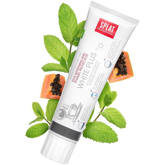 Splat Professional White Plus bioaktívna zubná pasta bezpečne bieli a leští zuby do vysokého lesku 100 ml