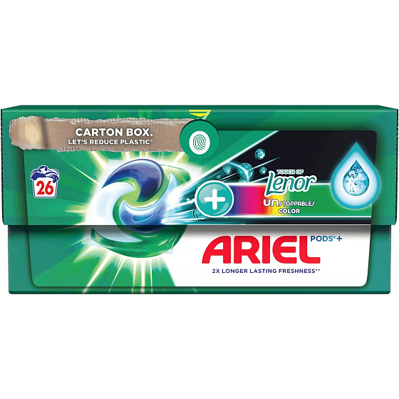 Ariel All in1 Pods + Lenor Unstoppables Farebné gélové kapsuly na pranie farebnej bielizne dlhotrvajúca vôňa 26 kusov