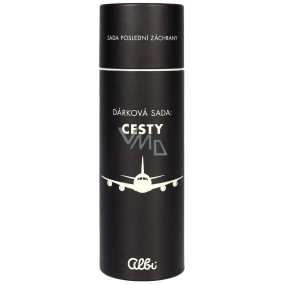Albi Men's Affair Last Rescue Kit Journeys čierne ponožky 1 pár + maska na spanie 1 kus + kompresný uterák 1 kus + zubná kefka 1 kus, darčeková sada pre mužov