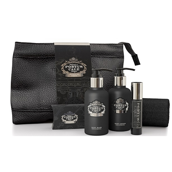Castelbel Black Edition sprchový gél 100 ml + toaletná voda 10 ml + telové mlieko 100 ml + toaletné mydlo 40 g + uteráčik 30 x 32 cm + uzatvárateľný obal, cestovná kozmetická sada pre mužov