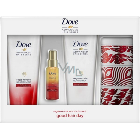 Dove Advanced šampón na vlasy 250 ml + kondicionér 250 ml + olejové sérum 50 ml + plechovka s gumičkami, vypchávkou do drdolu a pinetky, kozmetická sada