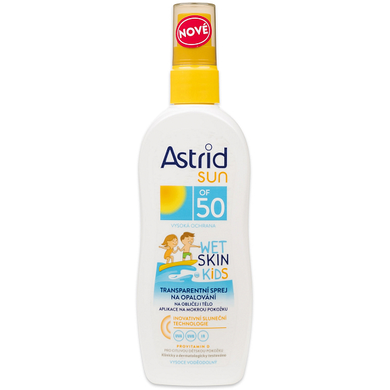 Astrid Sun Wet Skin Kids OF50 transparentný sprej na opaľovanie 150 ml