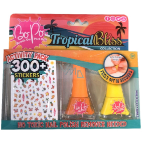 Bo-Po Tropical Bliss lak na nechty zlupovaciu žltý 2,5 ml + lak na nechty zlupovaciu oranžový 2,5 ml + nálepky na nechty, kozmetická súprava pre deti