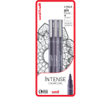 Uni Pin Intense Charcoal Sada kresliacich linerov so špeciálnym atramentom 0,1/0,5 mm/štetec Tmavo šedá 3 kusy