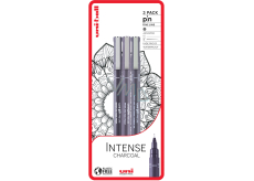 Uni Pin Intense Charcoal Sada kresliacich linerov so špeciálnym atramentom 0,1/0,5 mm/štetec Tmavo šedá 3 kusy