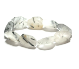 Krištáľ s Turmalínom náramok elastický surový prírodný kameň 2 cm / 16 - 17 cm, kameň kameňov