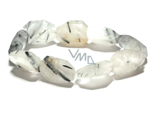 Krištáľ s Turmalínom náramok elastický surový prírodný kameň 2 cm / 16 - 17 cm, kameň kameňov