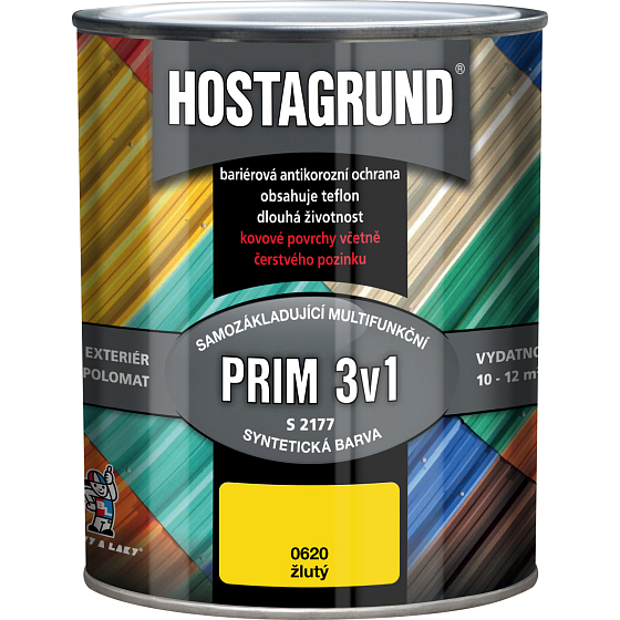 Hostagrund Prim 3v1 S2177 základná i vrchná farba na kov, 0620 žltá, 600 ml