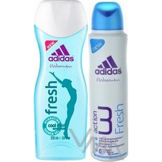 Adidas Fresh Sprchový gél 250 ml + Action 3 Fresh antiperspitant dezodorant sprej 150 ml, kozmetická sada